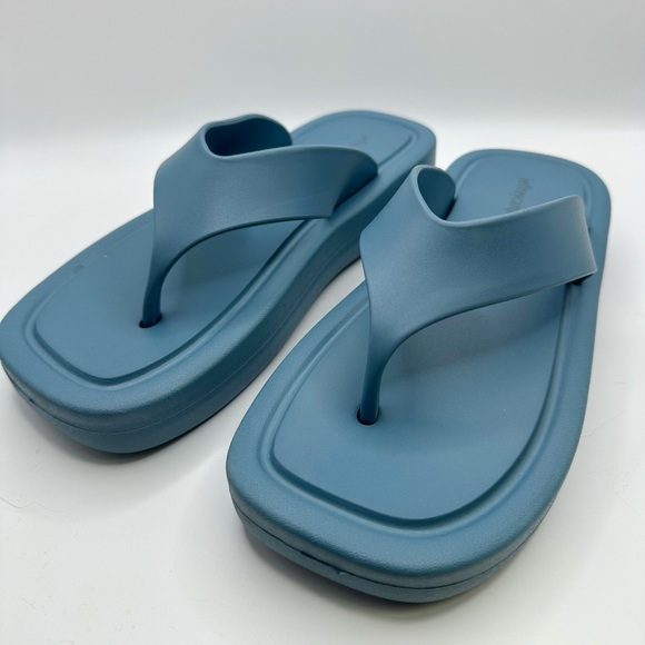 Jeffrey Campbell Anthropologie Darcie Platform Turquoise Blue Flip Flops Size 9 - Picture 9 of 11